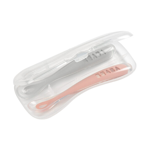 Beaba Ergonomikus Szilikon Hosszú Kiskanál Szett + Doboz- Sötét rózsaszín - Image 3