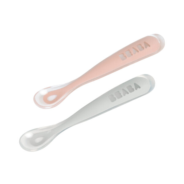 Beaba Ergonomikus Szilikon Hosszú Kiskanál Szett + Doboz- Sötét rózsaszín