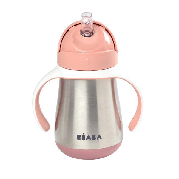 Beaba Rozsdamentes Acél Szívószálas Ivópohár 250 ml - Sötét rózsaszín - Image 3