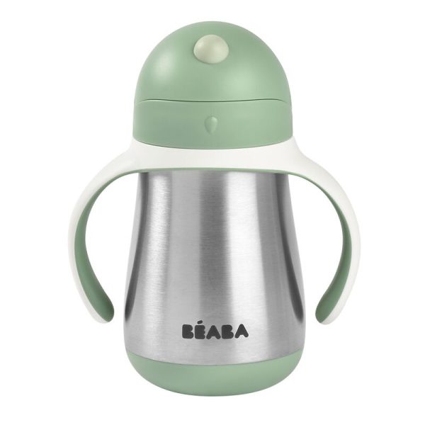 Beaba Rozsdamentes Acél Szívószálas Ivópohár 250 ml - Zsályazöld - Image 2