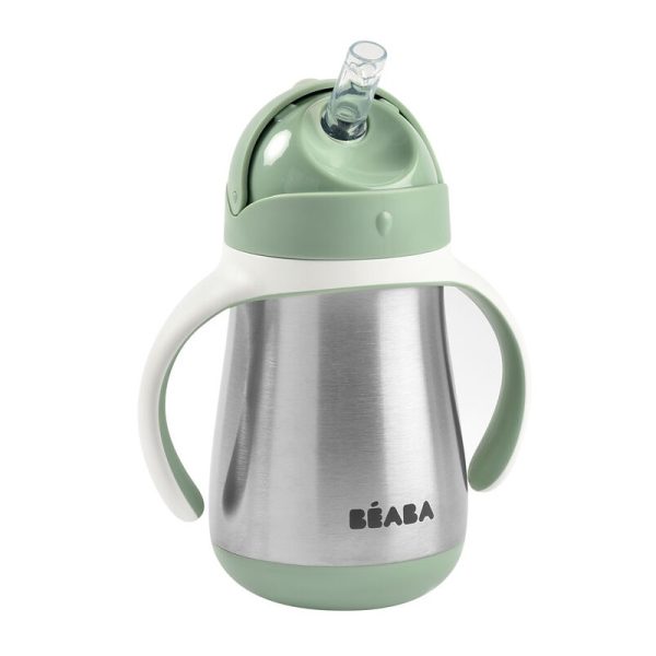 Beaba Rozsdamentes Acél Szívószálas Ivópohár 250 ml - Zsályazöld